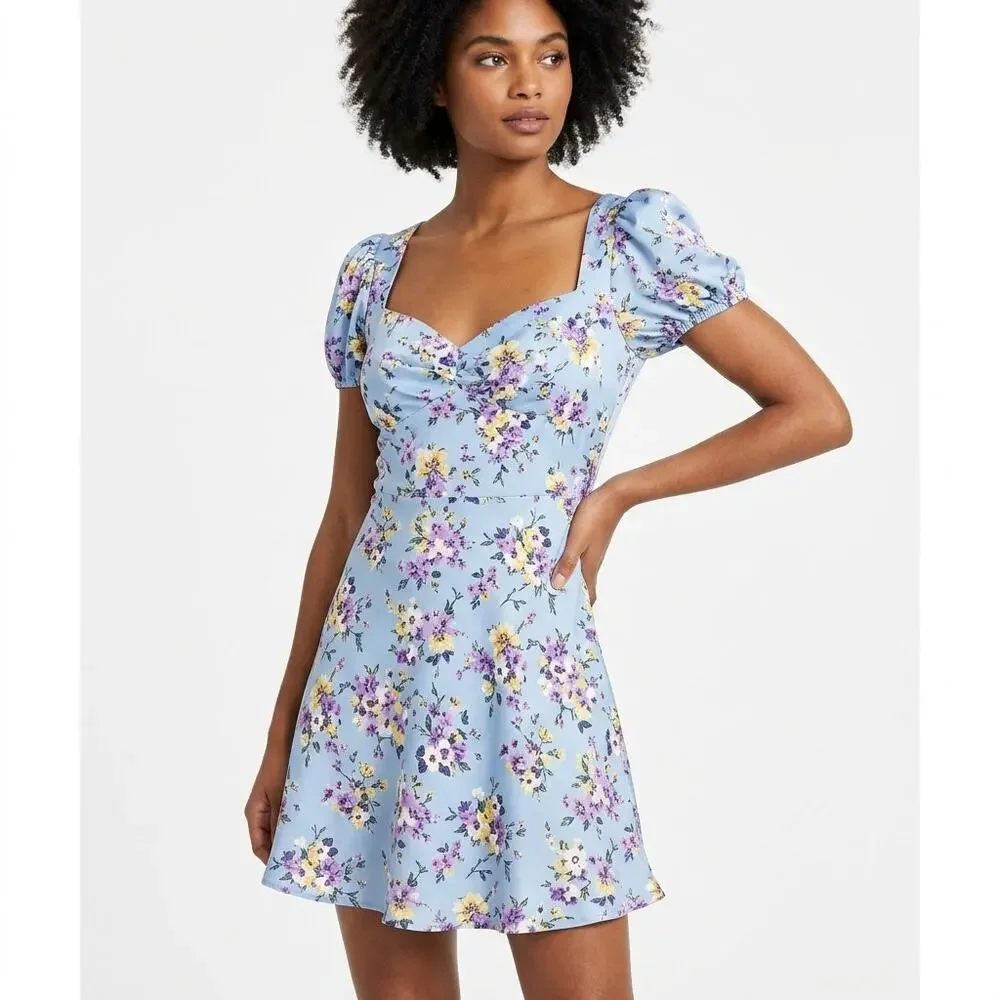 Zara Blue Short Floral Dress Women Size M